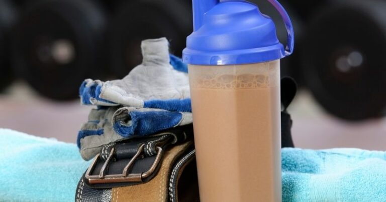 Weight Loss Supplements - gloves and a protein shake