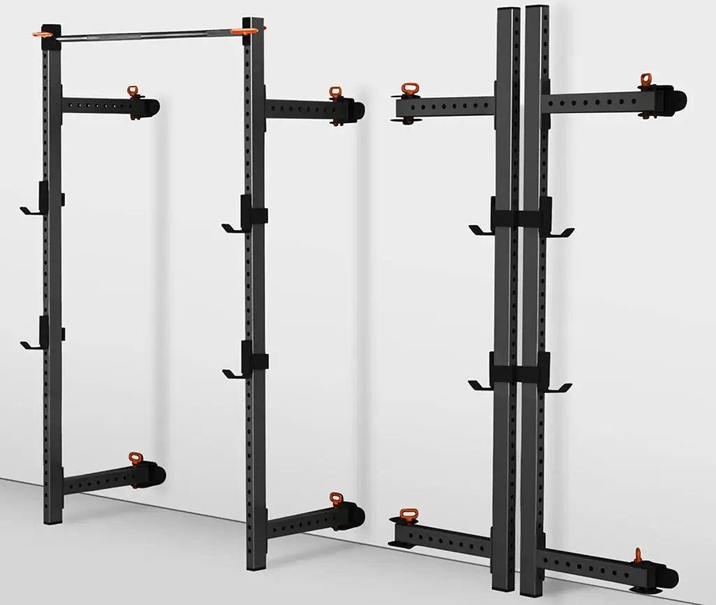 Merax Wall Mount Folding Squat Rack - Rack folded and unfolded